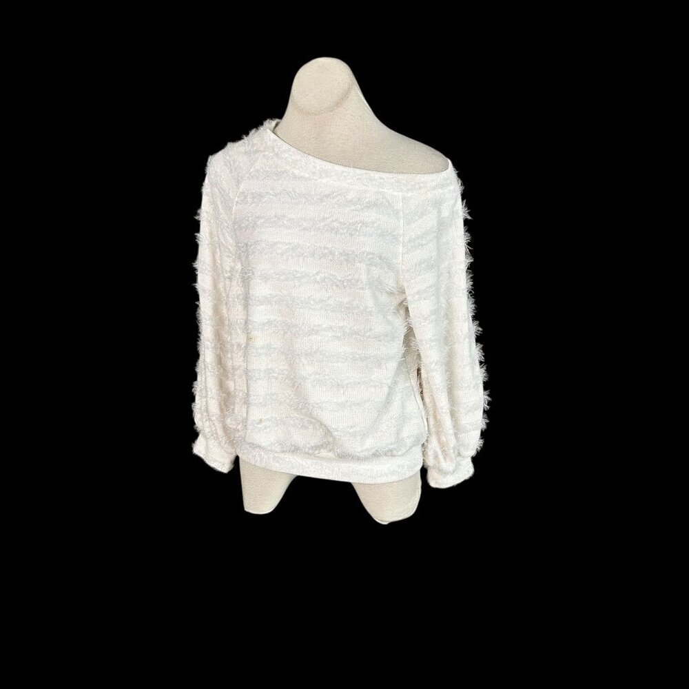 1. State Eyelash Sweater White Fuzzy Drop Shoulder Size XS